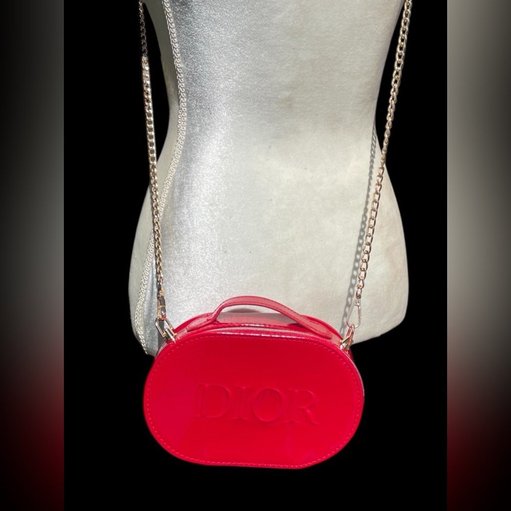 New w/ Box Dior Red Patent GWP Clutch w/ Unbranded Crossbody Gold Chain - Picture 9 of 11